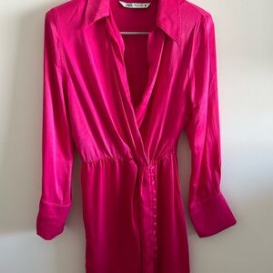 ZARA Hot Pink Satin Dress